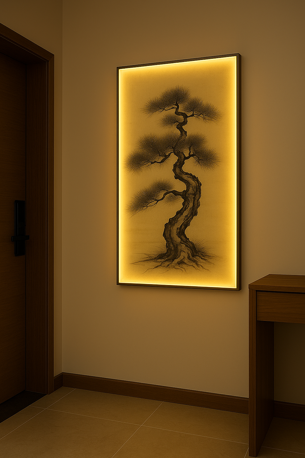 LED wall art in cozy space