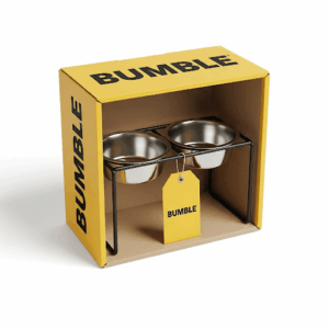 bumble double bowl feeding station – elevated stand with stainless steel pet bowls